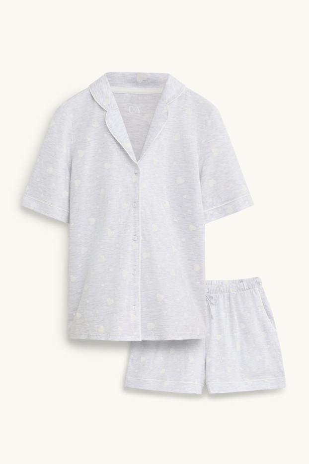 Damen - Shorty-Pyjama - gemustert - grau-melange