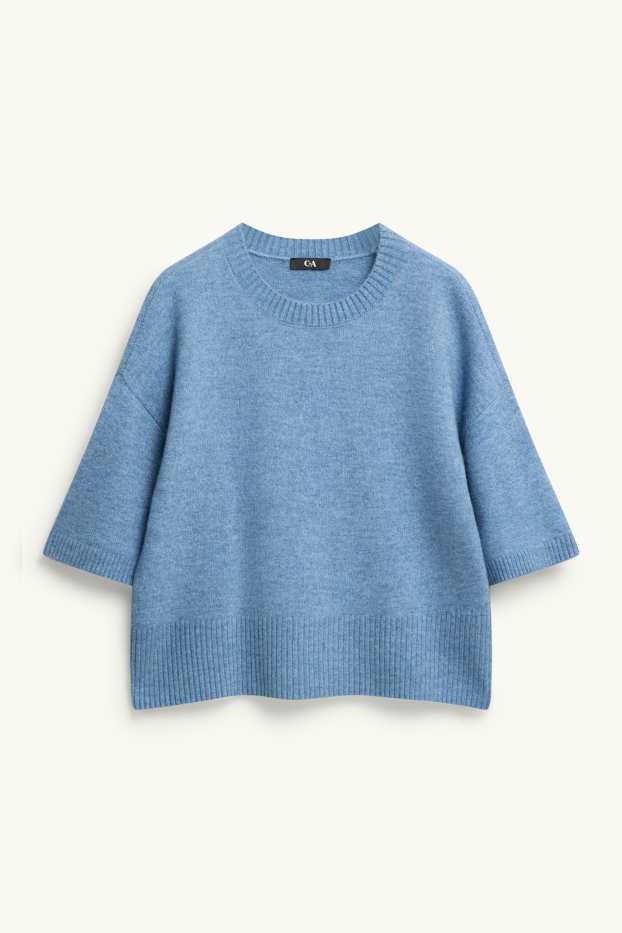Damen - Strickpullover - kurzarm - hellblau
