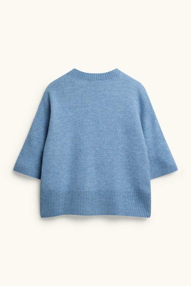 Damen - Strickpullover - kurzarm - hellblau