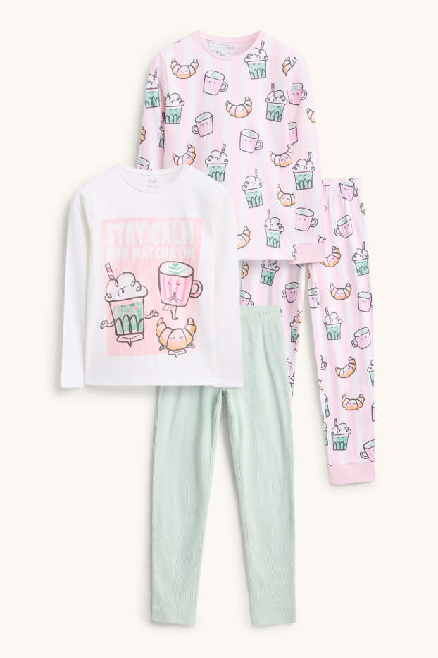 Kinder Mädchen - Multipack 2er - Frühstück - Pyjama - 4 teilig - grün / rosa