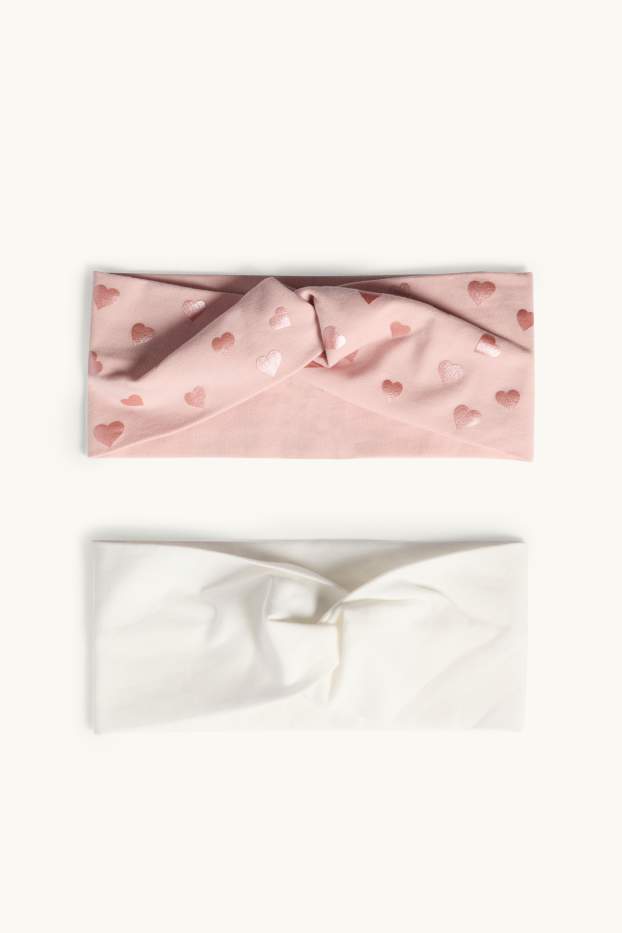 Enfants filles - Lot de 2 - cœur - bandeau cheveux - effet brillant - blanc