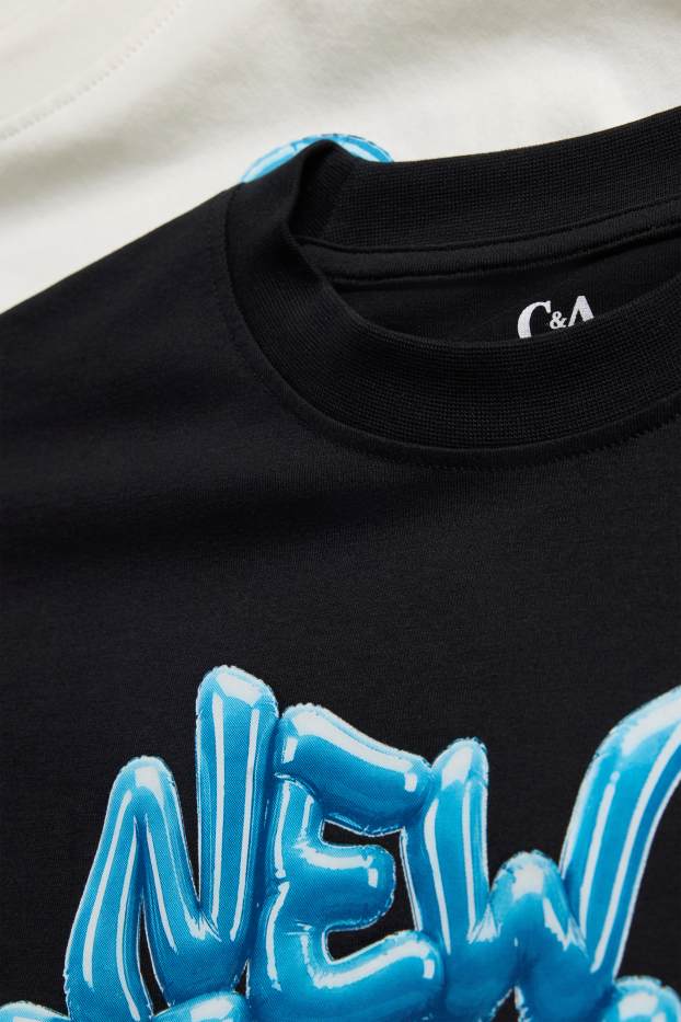 Kinder Buben - Multipack 2er - Graffiti - Kurzarmshirt - weiß / schwarz