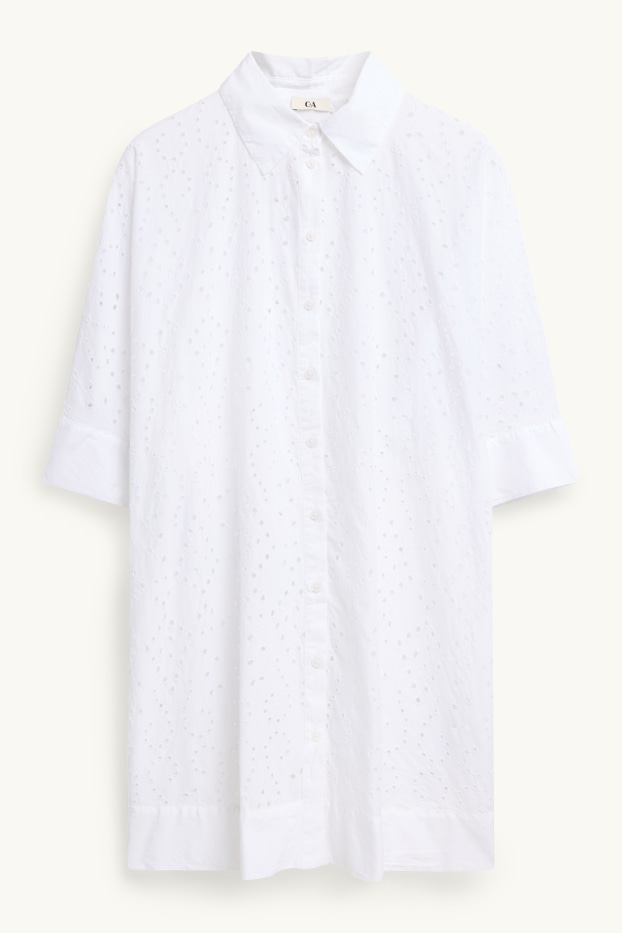 Damen - Blusenkleid - Straight Fit - Broderie Anglaise - weiß