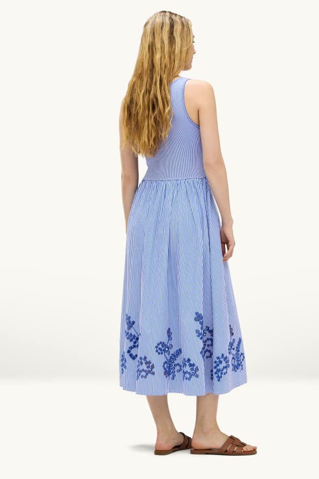 Damen - Fit & Flare Kleid - Broderie Anglaise - gestreift - blau