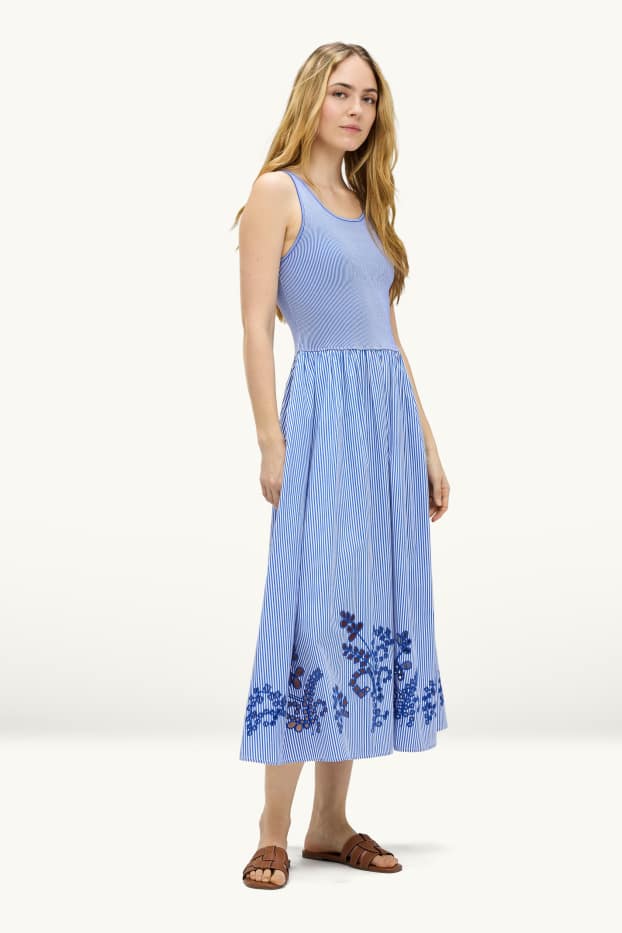 Damen - Fit & Flare Kleid - Broderie Anglaise - gestreift - blau