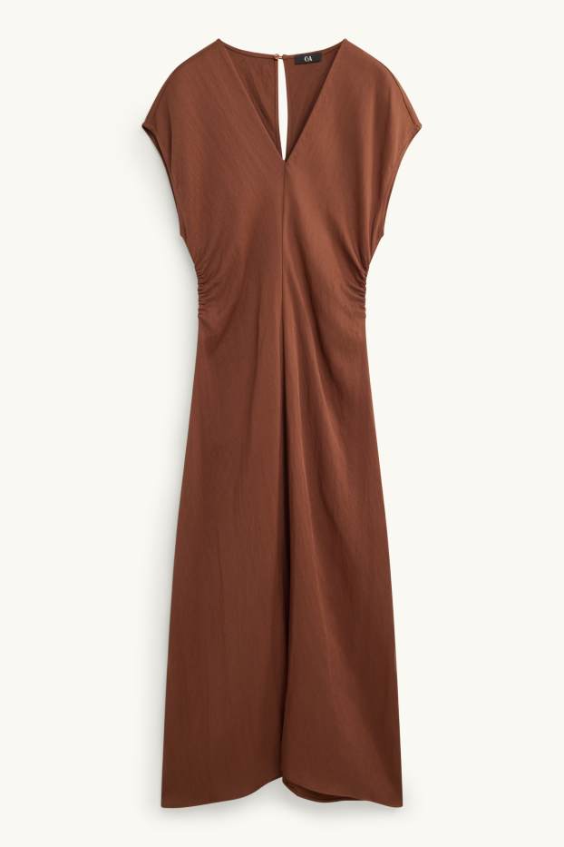 Damen - Kleid mit V-Ausschnitt - Straight Fit - rostbraun