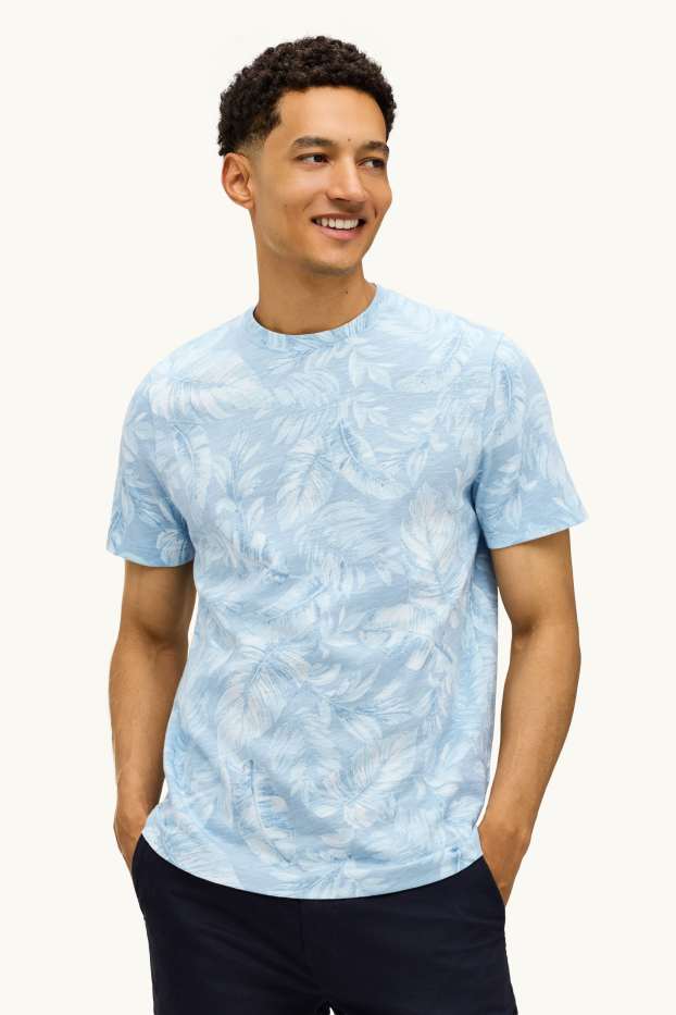 Hommes - T-shirt - regular fit - à motif - bleu clair