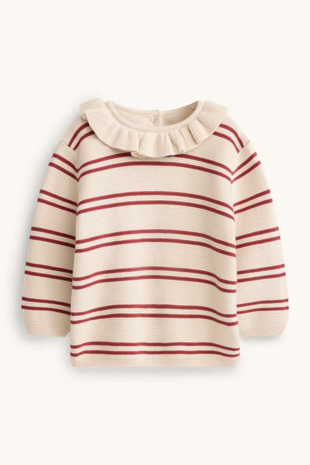 Baby Mädchen - Baby-Pullover - gestreift - rot / beige