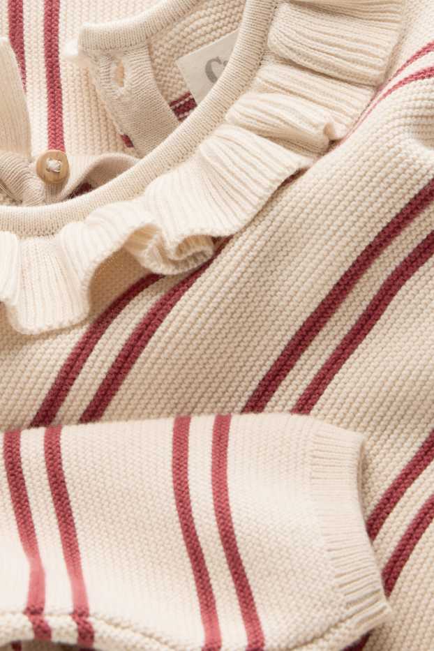 Baby Mädchen - Baby-Pullover - gestreift - rot / beige