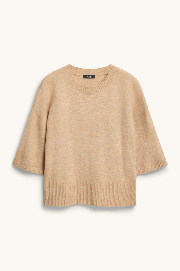 Damen - Strickpullover - kurzarm - hellbraun