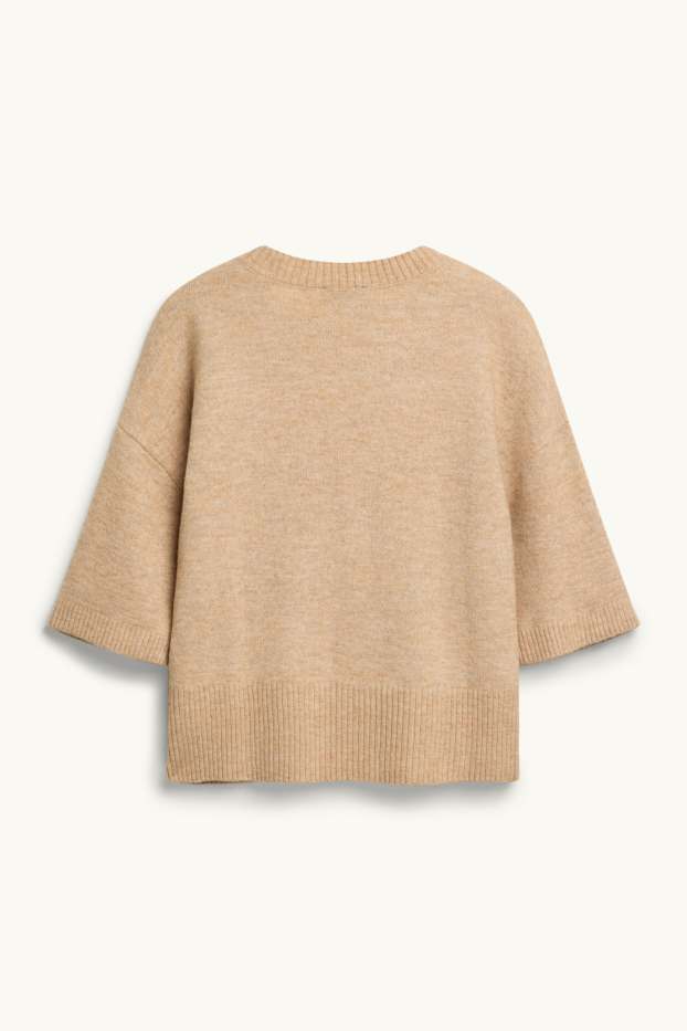 Damen - Strickpullover - kurzarm - hellbraun