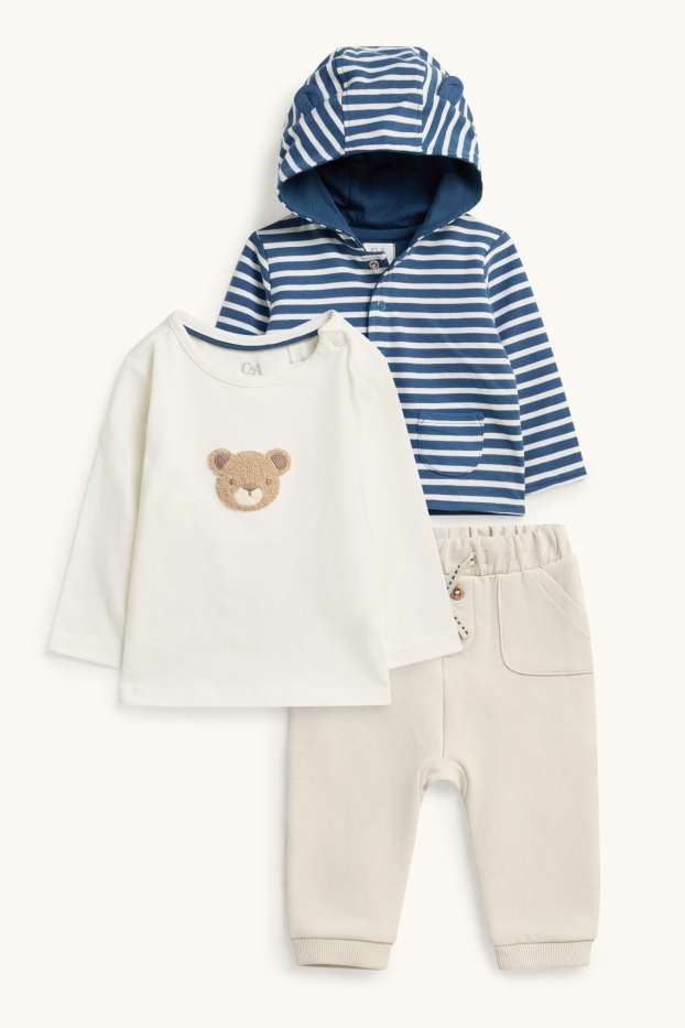 Baby Buben - Teddybär - Baby-Outfit - 3 teilig - blau / beige