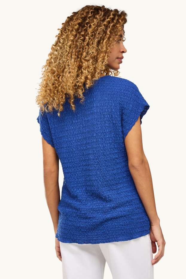 Damen - T-Shirt mit V-Ausschnitt - Regular FIt - blau