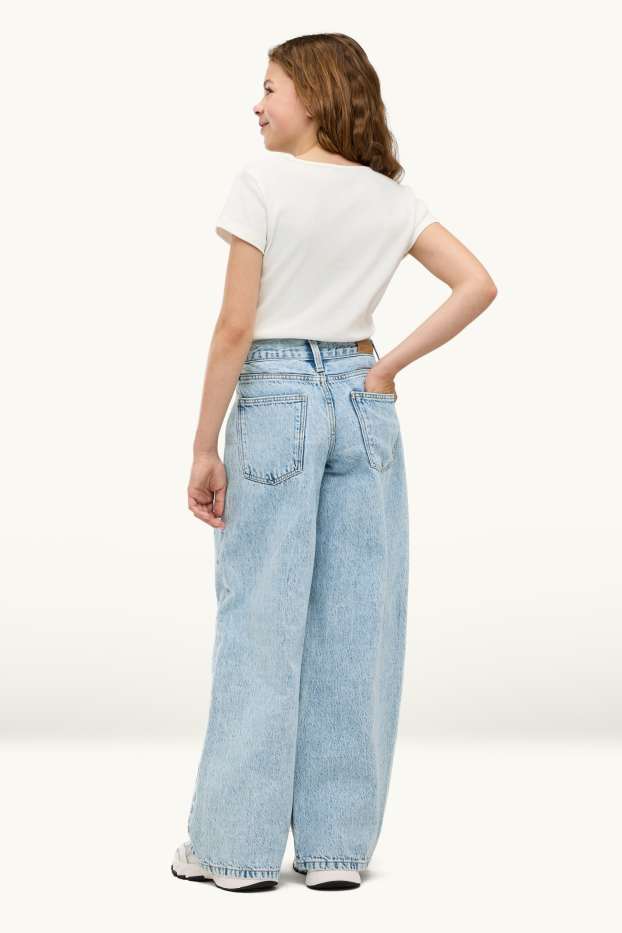 Kinder Mädchen - Graffiti - Wide Leg Jeans - helljeansblau