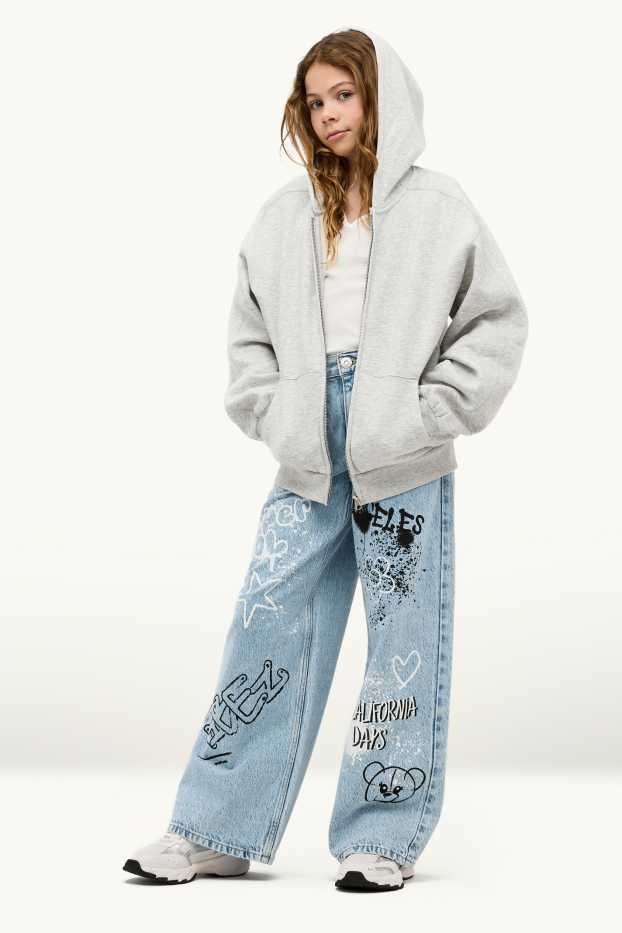 Kinder Mädchen - Graffiti - Wide Leg Jeans - helljeansblau