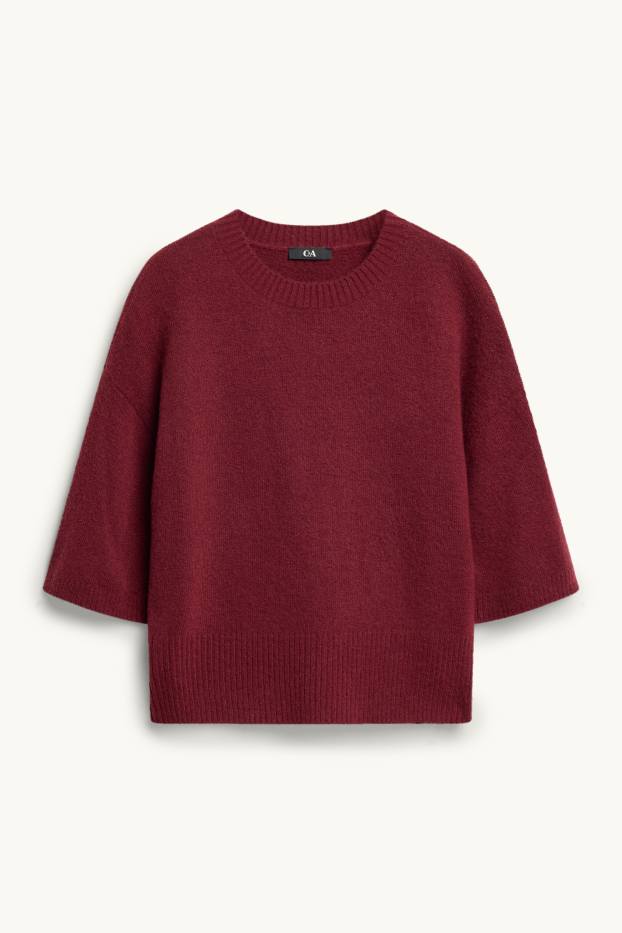 Damen - Strickpullover - kurzarm - bordeaux