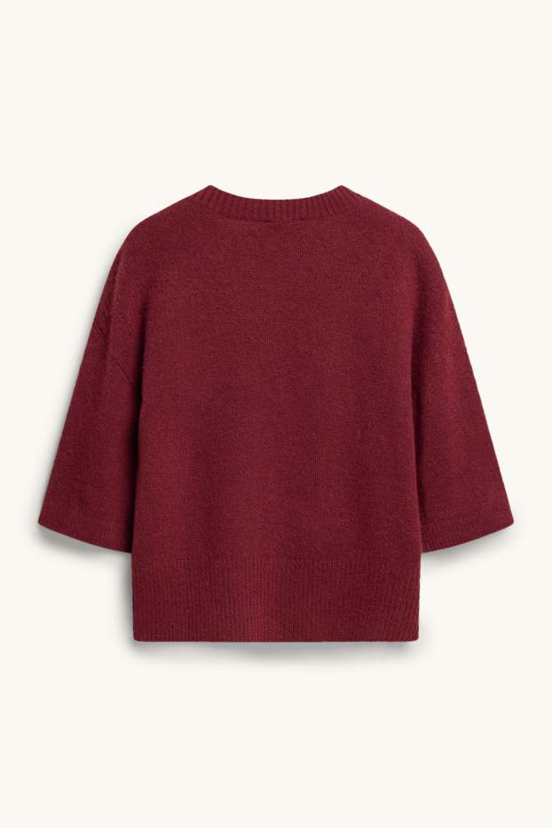 Damen - Strickpullover - kurzarm - bordeaux