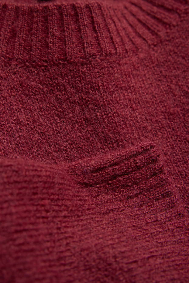 Damen - Strickpullover - kurzarm - bordeaux