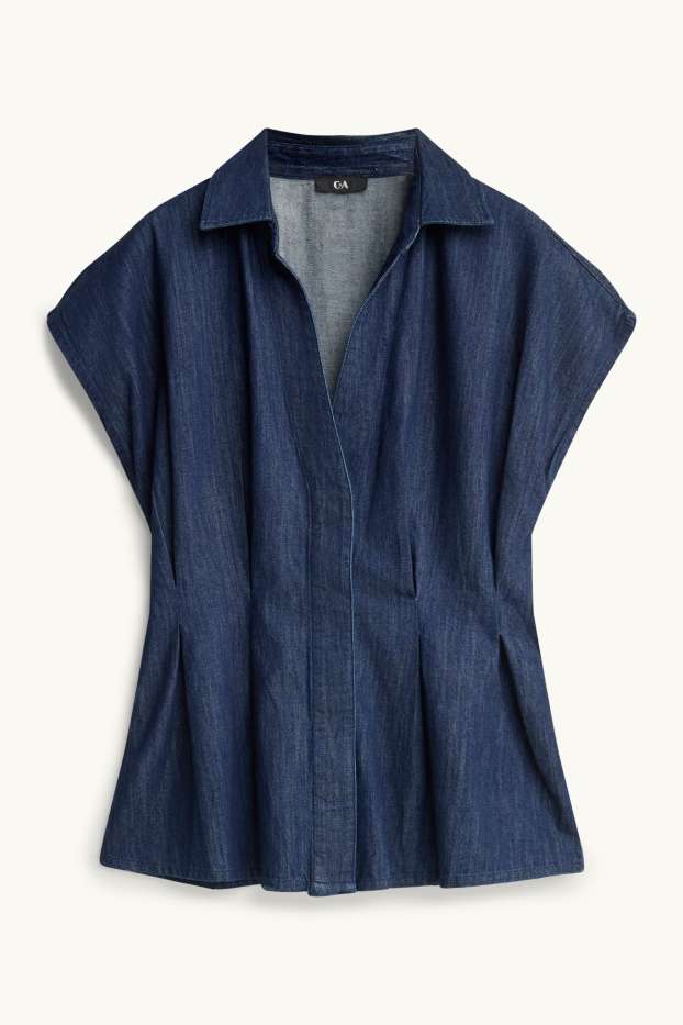 Donna - Camicia di jeans con scollo a V - jeans blu scuro