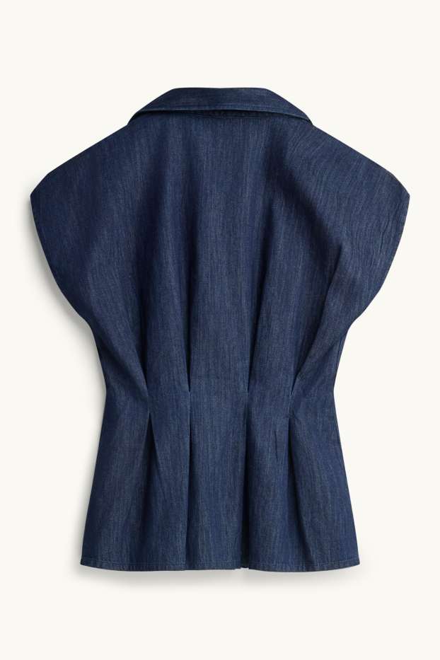 Donna - Camicia di jeans con scollo a V - jeans blu scuro