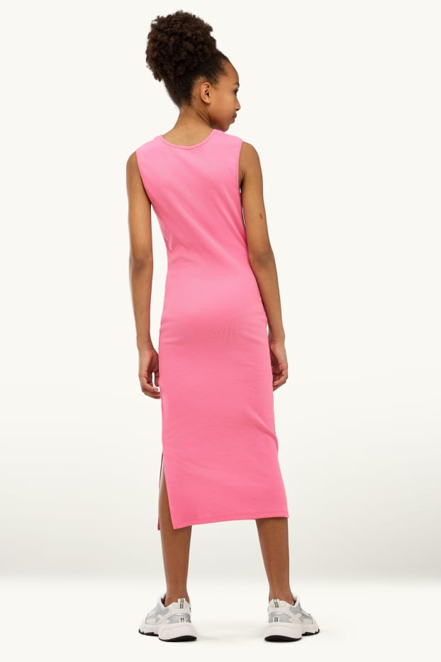Enfants filles - Robe - finition côtelée - rose