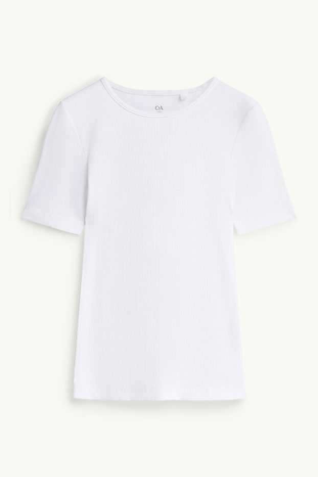 Damen - T-Shirt - Slim Fit - gerippt - weiß