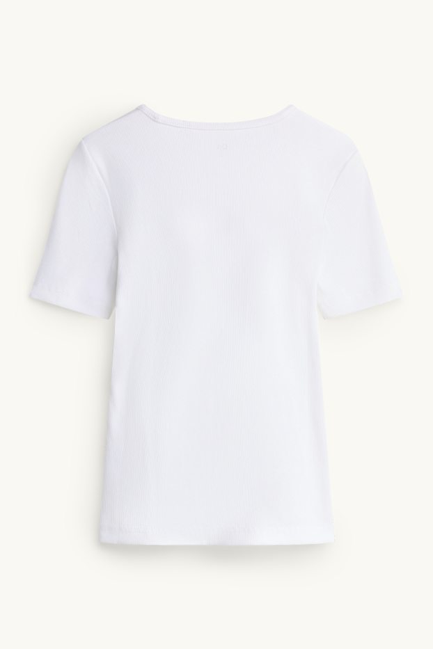 Damen - T-Shirt - Slim Fit - gerippt - weiß