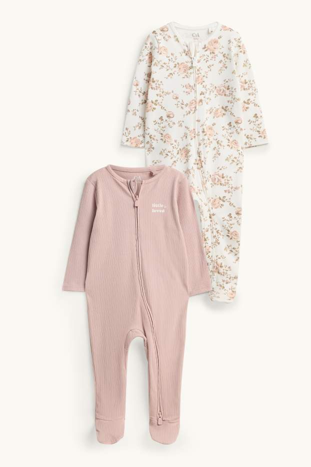 Bebés niñas - Pack de 2 - florecitas - pijamas para bebé - blanco / rosa