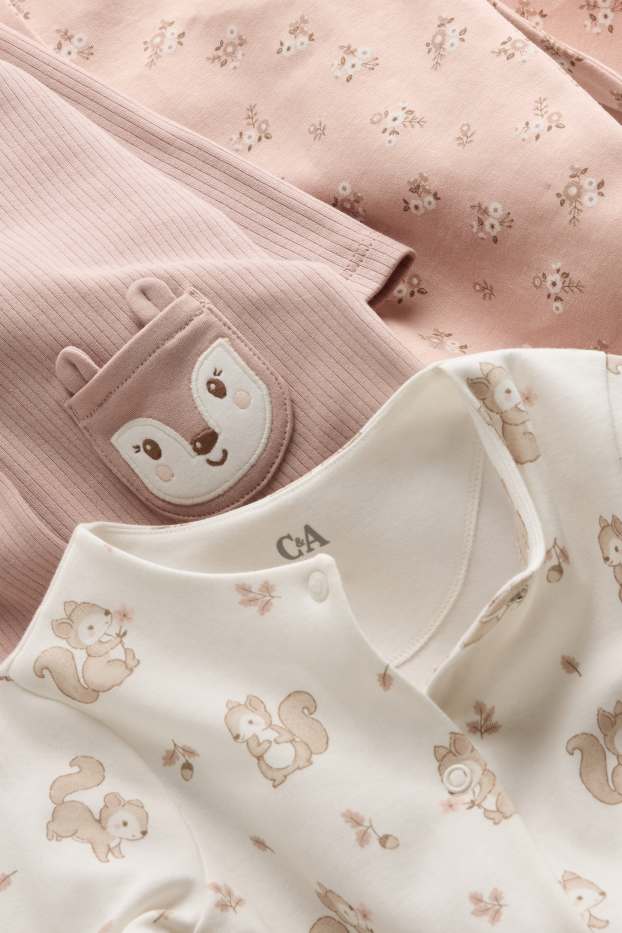 Unisexe - Lot de 3 - écureuil et fleur - pyjama bébé - rose / beige