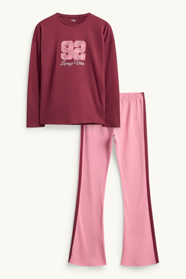 Kinderen: meisjes - Pyjama - 2-delig - glanseffect - bordeaux