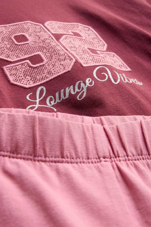 Kinderen: meisjes - Pyjama - 2-delig - glanseffect - bordeaux