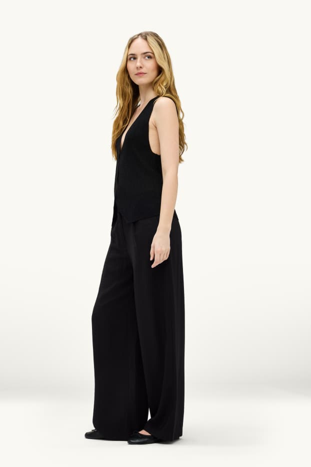 Mujer - Pantalón de tela - high waist - wide leg - negro