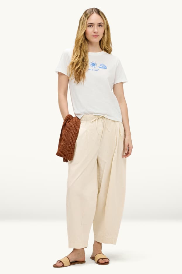 Damen - Stoffhose - Mid Waist - Barrel Leg - cremeweiss