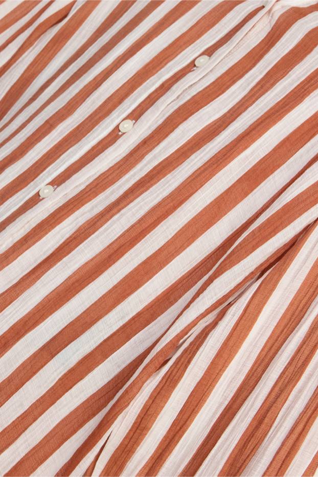 Dames - Blouse met V-hals - gestreept - met structuur - lichtbruin