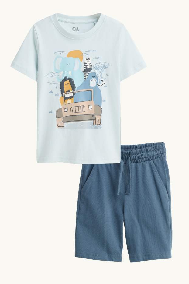 Bambini - Animali della giungla - set - maglia a maniche corte e shorts - 2 pezzi - azzurro