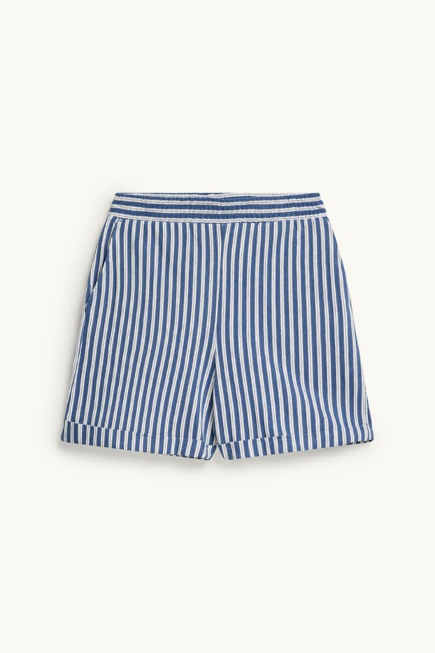 Damen - Shorts - Mid Waist - gestreift - blau / weiß