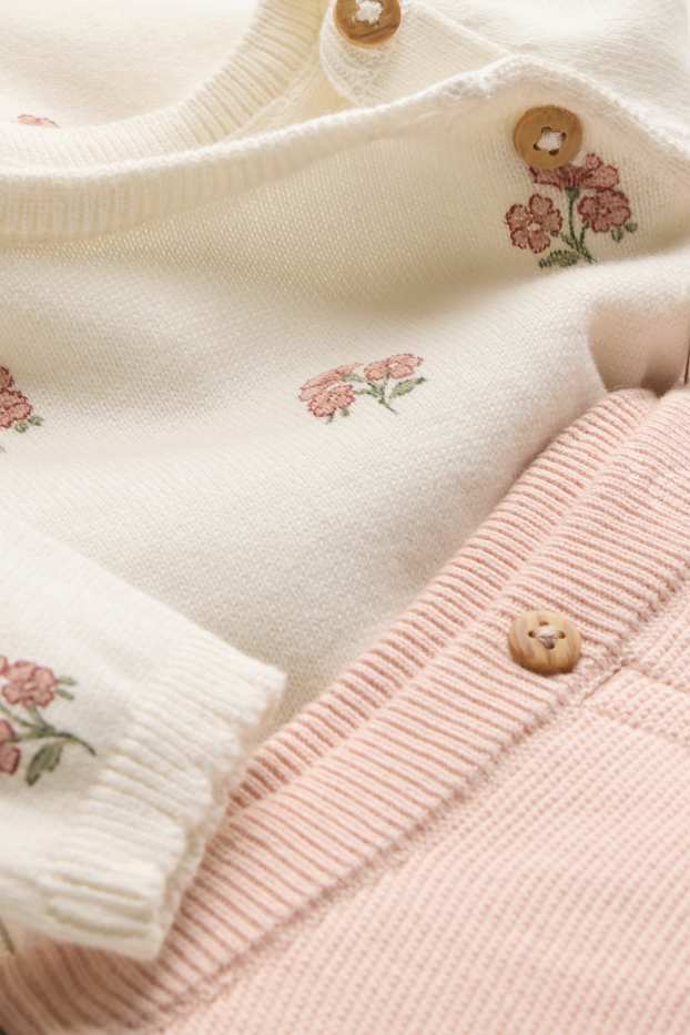 Baby Mädchen - Blümchen - Baby-Outfit - 2 teilig - weiß / rosa