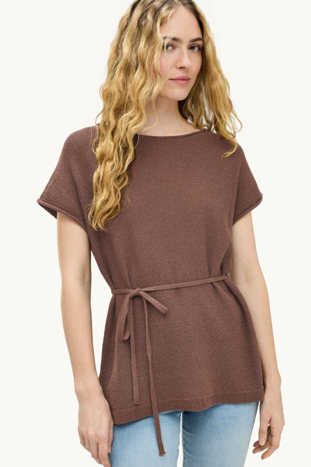 Femmes - Pull en maille - manches courtes - marron