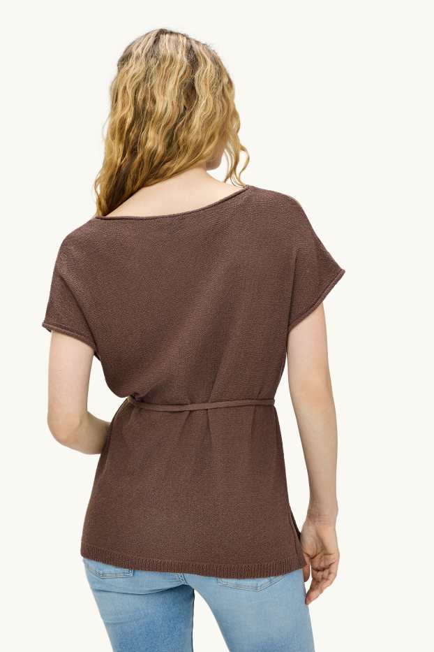 Femmes - Pull en maille - manches courtes - marron