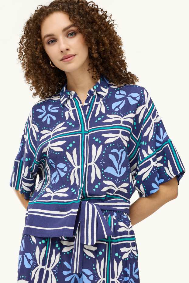 Damen - Bluse - gemustert - blau