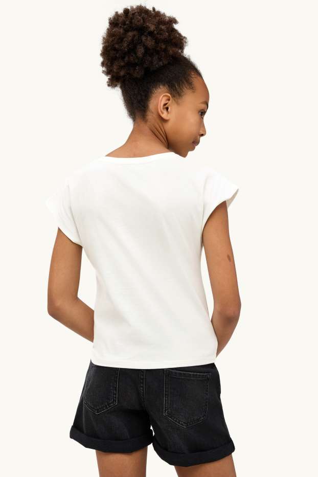 Kinder Mädchen - Stern - Kurzarmshirt mit Strasssteinen - weiss