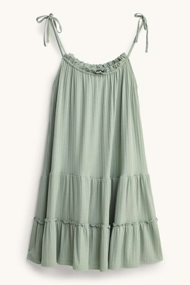 Damen - A Linien Kleid - gerippt - hellgrün