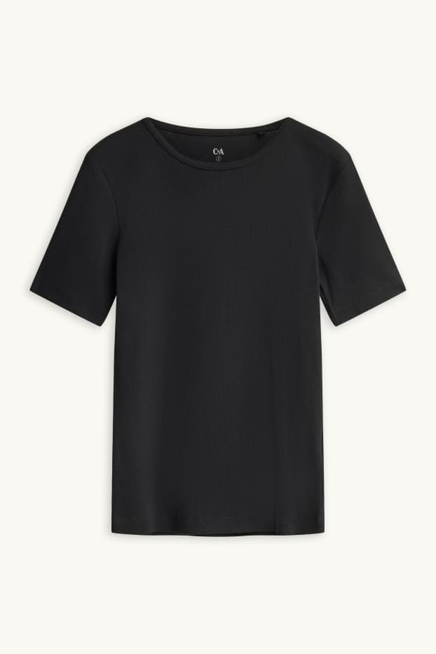 Dames - T-shirt - slim fit - ribstof - zwart