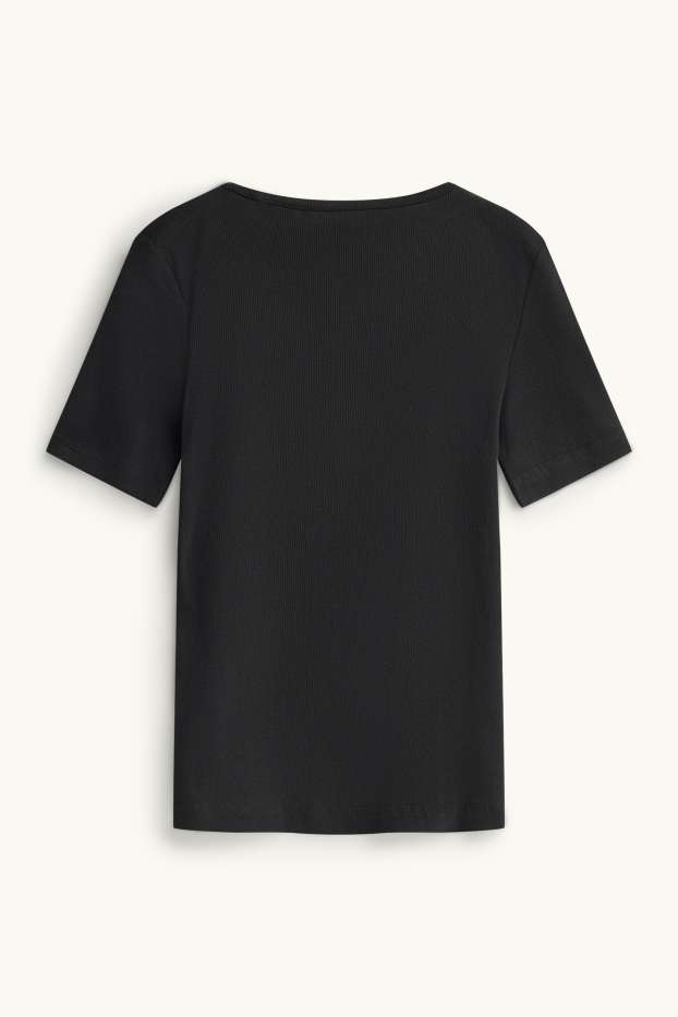 Dames - T-shirt - slim fit - ribstof - zwart
