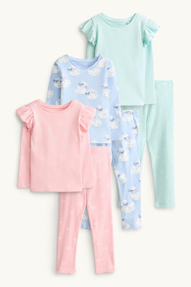 Enfants filles - Lot de 3 - oie et nœud - pyjamas - 6 pièces - rose / bleu
