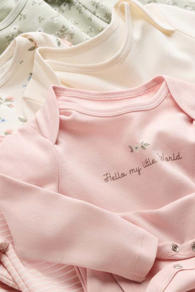 Baby: meisjes - Set van 5 - bloemetje - rompertje - roze / beige