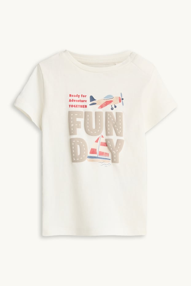Baby: jongens - Vliegtuig en boot - babyoutfit - 2-delig - wit / blauw