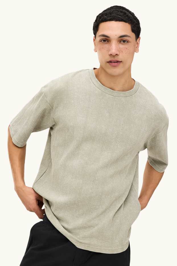 Herren - T-Shirt - Oversized - gerippt - hellgrün
