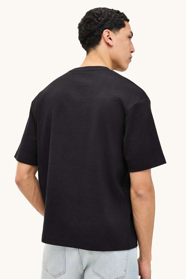 Herren - T-Shirt - Regular Fit - gerippt - schwarz