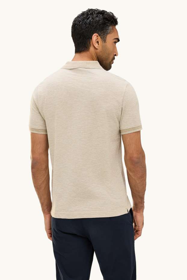 Bărbați - Tricou polo - regular fit - cu dungi - structurat - maro deschis